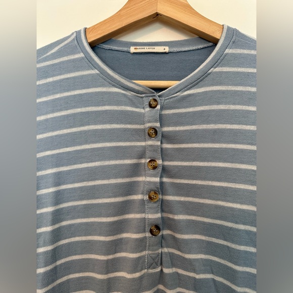 Marine Layer Double Knit Henley Long Sleeve Top in Light Blue/White Stripe Small - Picture 5 of 13